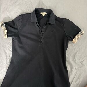 Black Polo Shirt with Plaid Cuffs